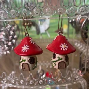 mushroom house earrings